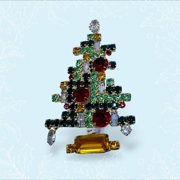 Signed Lawrence VRBA Vintage Christmas Tree Pin Brooch Star Holiday Jewelry - Picture 6 of 9